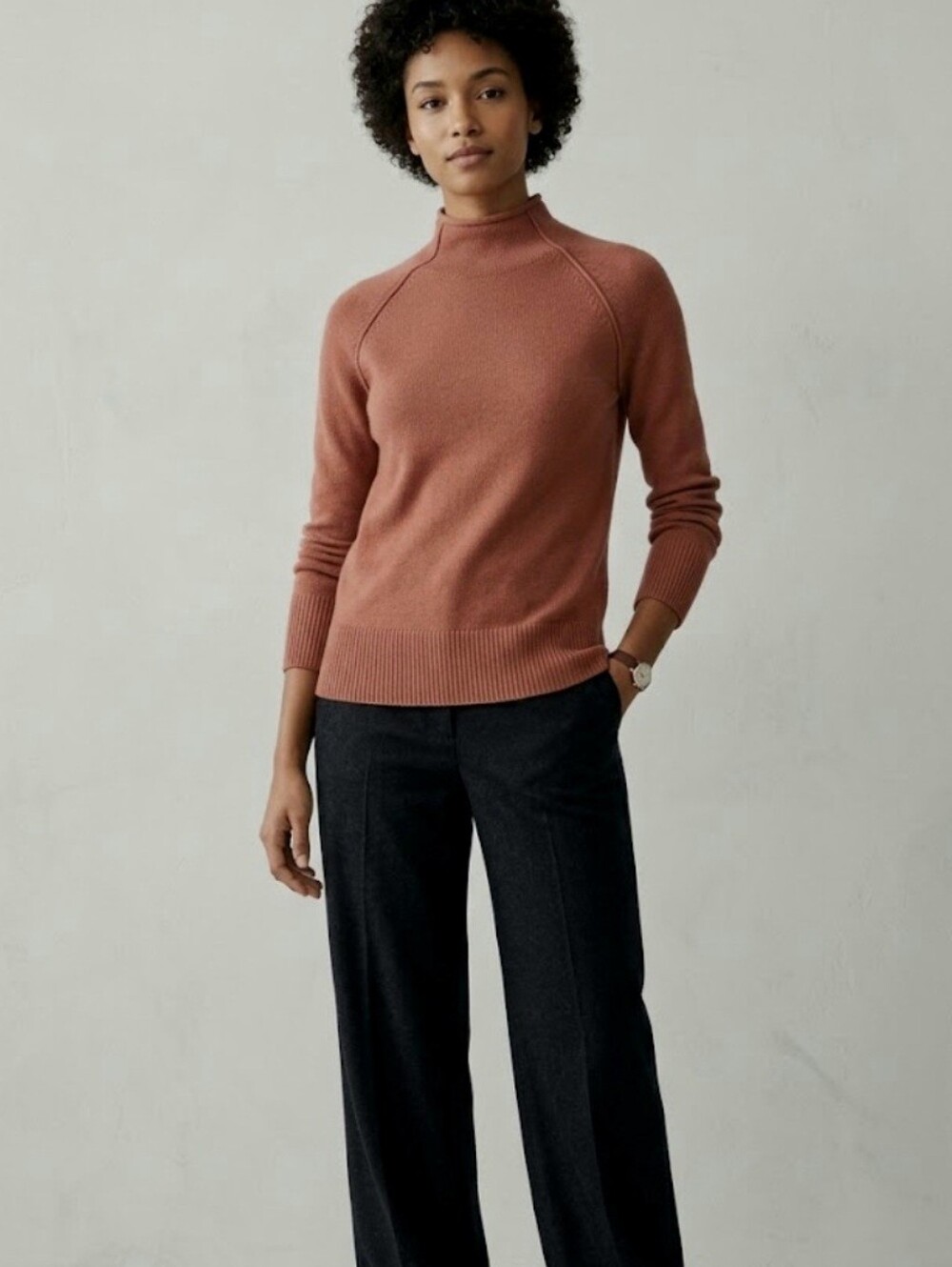 Theory Rust Roll-Neck 100% Cashmere Raglan Sleeve Sweater Oversize Size S